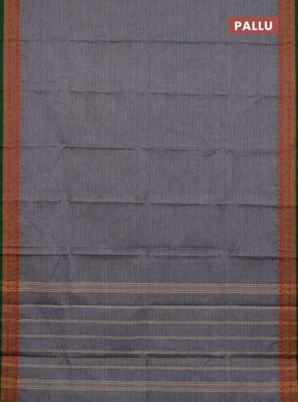 Chettinad cotton saree grey and sap green with allover stripe pattern and thread woven border