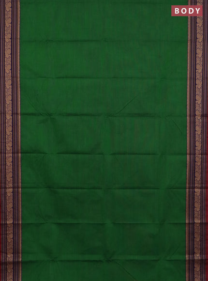 Chettinad cotton saree green and maroon with plain body and thread woven border