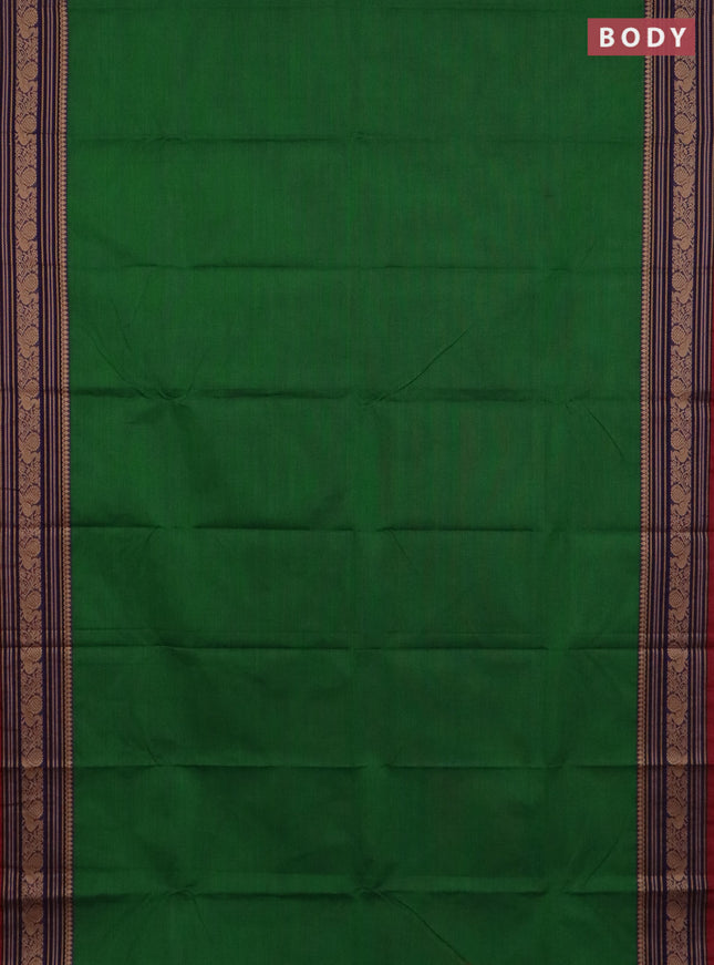 Chettinad cotton saree green and maroon with plain body and thread woven border