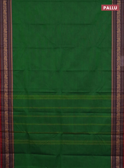 Chettinad cotton saree green and maroon with plain body and thread woven border