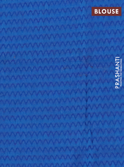 Chettinad cotton saree teal blue and blue with plain body and thread woven border