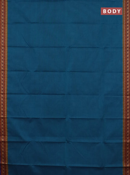 Chettinad cotton saree peacock blue and violet with plain body and thread woven border
