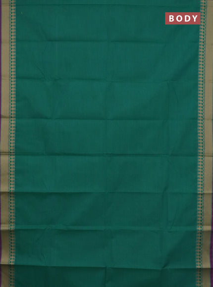 Chettinad cotton saree teal green and purple with plain body and thread woven border
