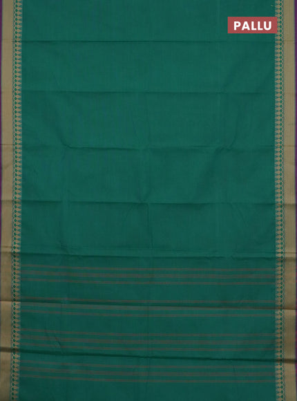 Chettinad cotton saree teal green and purple with plain body and thread woven border