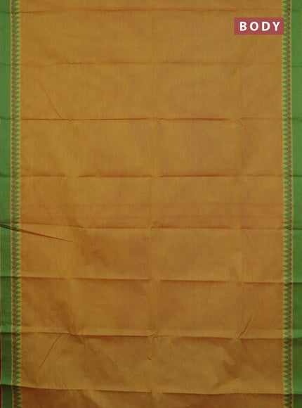 Chettinad cotton saree dual shade of yellow and maroon with plain body and thread woven border
