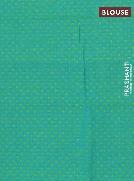 Chettinad cotton saree dual shade of bluish maroon and teal green with plain body and thread woven border