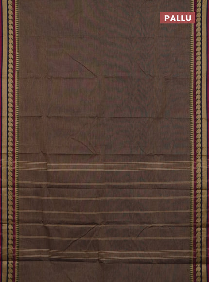 Chettinad cotton saree grey dark mustard and magenta pink with allover stripe pattern and thread woven border