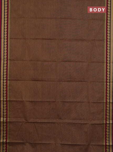Chettinad cotton saree brown and magenta pink with allover stripe pattern and thread woven border