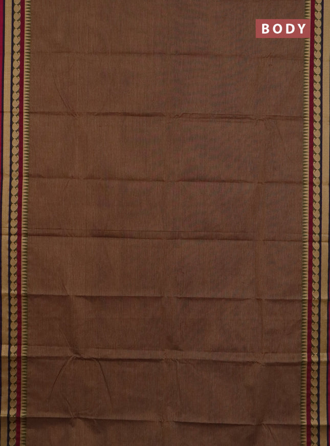 Chettinad cotton saree brown and magenta pink with allover stripe pattern and thread woven border