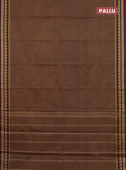 Chettinad cotton saree brown and magenta pink with allover stripe pattern and thread woven border