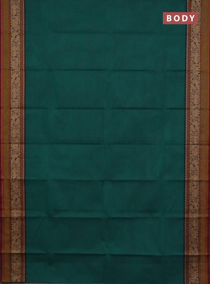 Chettinad cotton saree teal green and navy blue yellow with plain body and rettapet thread woven border