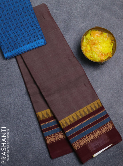Chettinad cotton saree brown and coffee brown with plain body and thread woven border