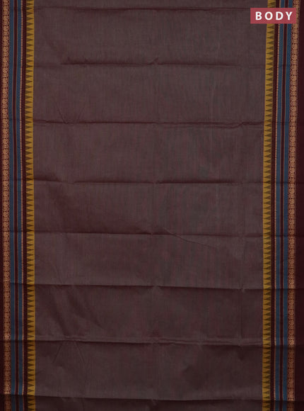 Chettinad cotton saree brown and coffee brown with plain body and thread woven border