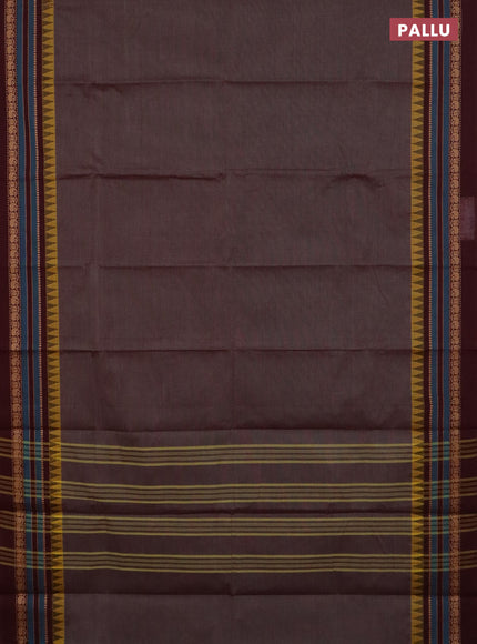 Chettinad cotton saree brown and coffee brown with plain body and thread woven border
