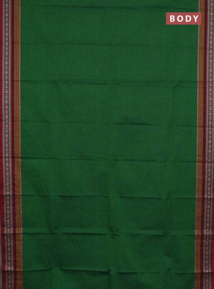 Chettinad cotton saree green and maroon with plain body and thread woven border
