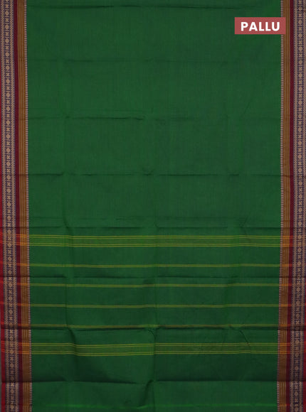 Chettinad cotton saree green and maroon with plain body and thread woven border