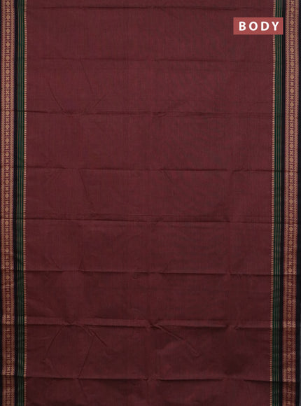 Chettinad cotton saree rosy brown and bottle green with plain body and thread woven border