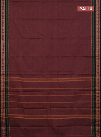 Chettinad cotton saree rosy brown and bottle green with plain body and thread woven border