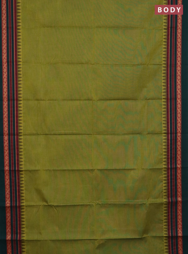 Chettinad cotton saree light green and maroon with plain body and thread woven border