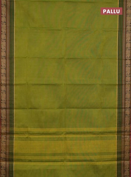 Chettinad cotton saree light green and pink with plain body and thread woven border