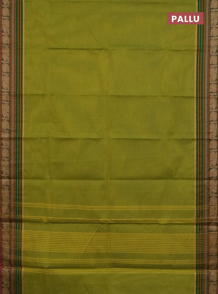 Chettinad cotton saree light green and magenta pink with plain body and thread woven border
