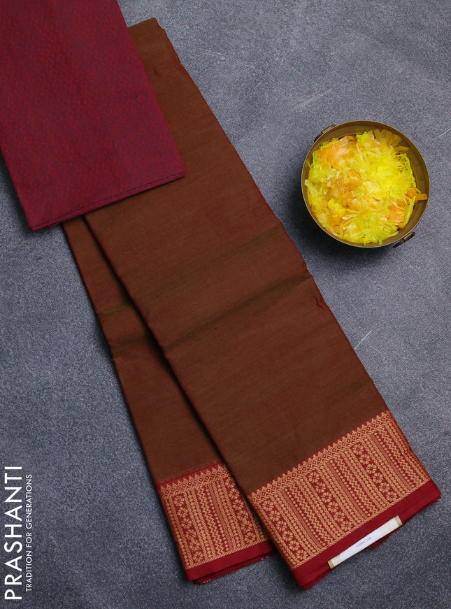 Chettinad cotton saree manthulir green and maroon with plain body and thread woven border