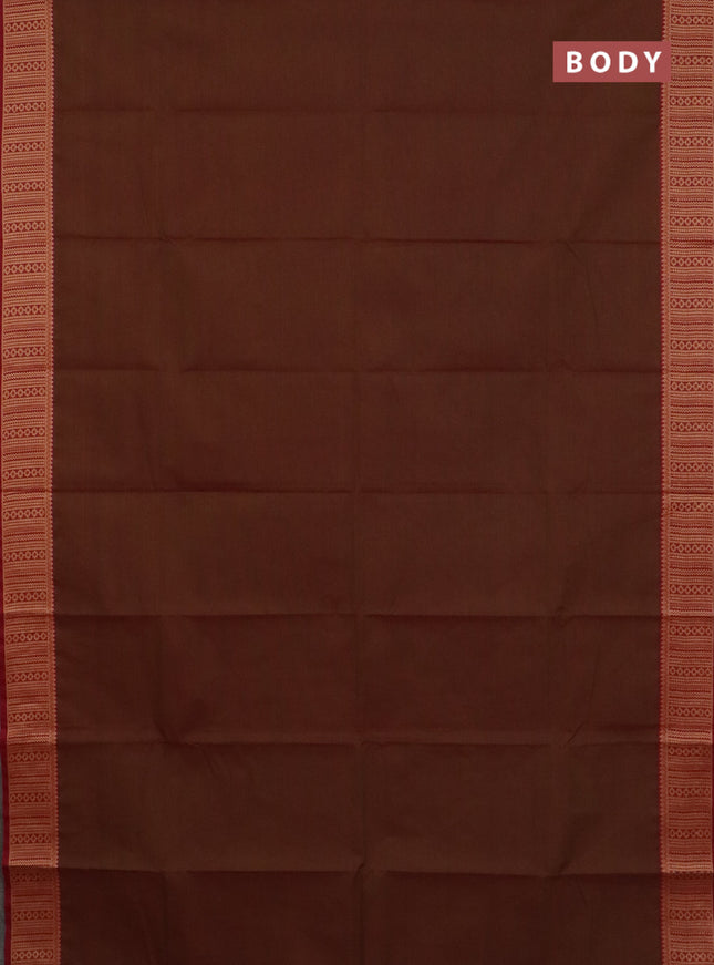 Chettinad cotton saree manthulir green and maroon with plain body and thread woven border