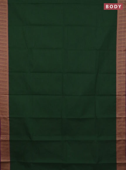 Chettinad cotton saree green and purple with plain body and thread woven border