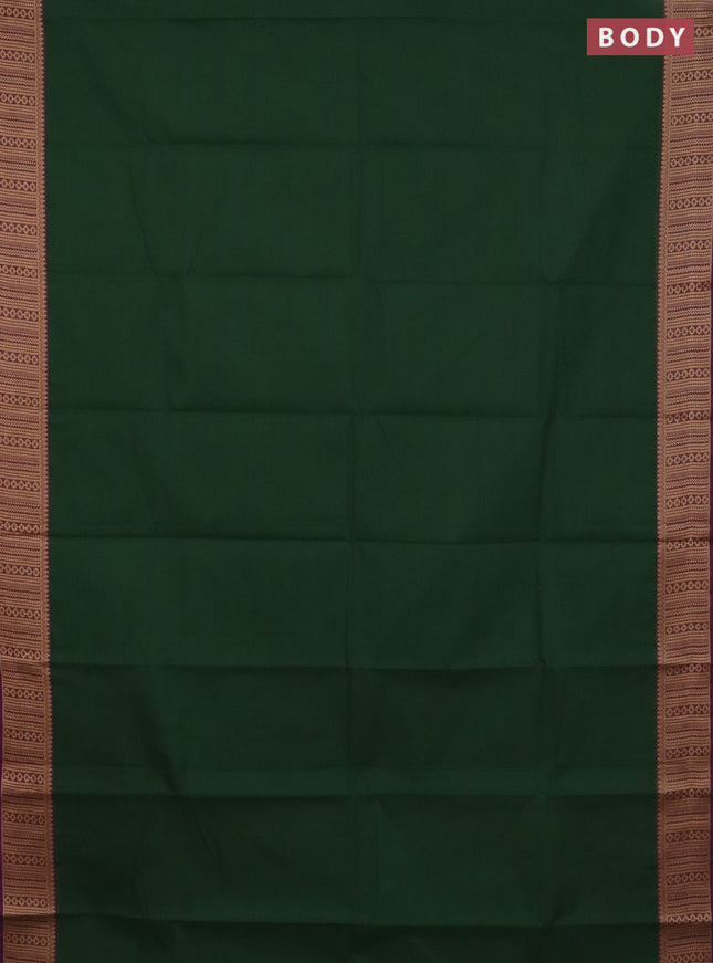 Chettinad cotton saree green and purple with plain body and thread woven border