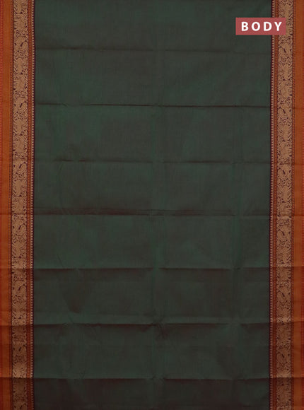Chettinad cotton saree dual shade of green and maroon with plain body and thread woven border