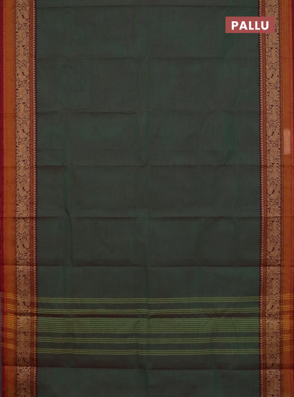 Chettinad cotton saree dual shade of green and maroon with plain body and thread woven border