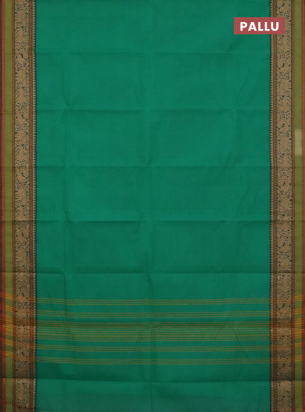 Chettinad cotton saree teal green and light green with plain body and thread woven border