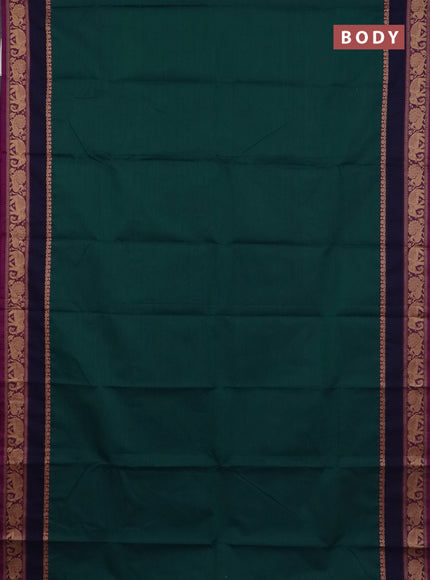 Chettinad cotton saree peacock green and purple with plain body and rettapet thread woven border