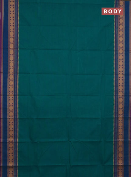Chettinad cotton saree teal green and purple with plain body and thread woven border