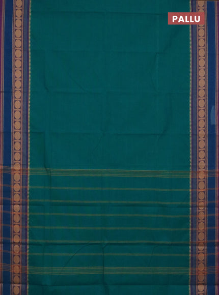 Chettinad cotton saree teal green and purple with plain body and thread woven border