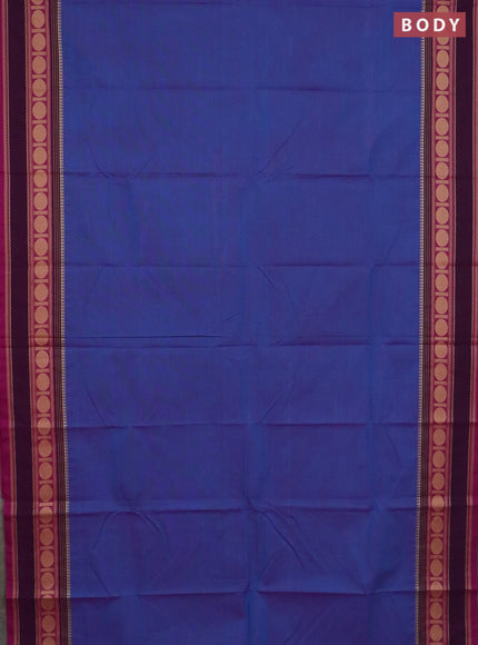 Chettinad cotton saree blue and magenta pink with plain body and thread woven border
