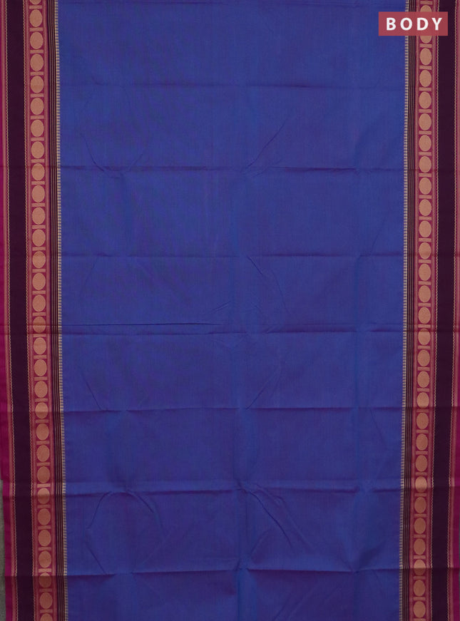 Chettinad cotton saree blue and magenta pink with plain body and thread woven border