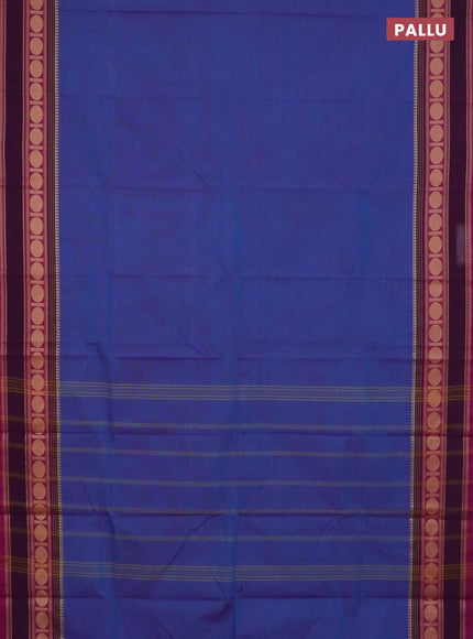Chettinad cotton saree blue and magenta pink with plain body and thread woven border