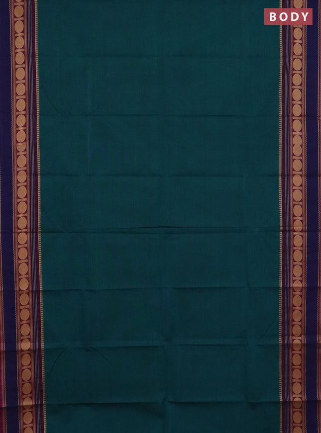 Chettinad cotton saree peacock green and magenta pink with plain body and thread woven border