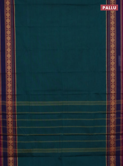 Chettinad cotton saree peacock green and magenta pink with plain body and thread woven border