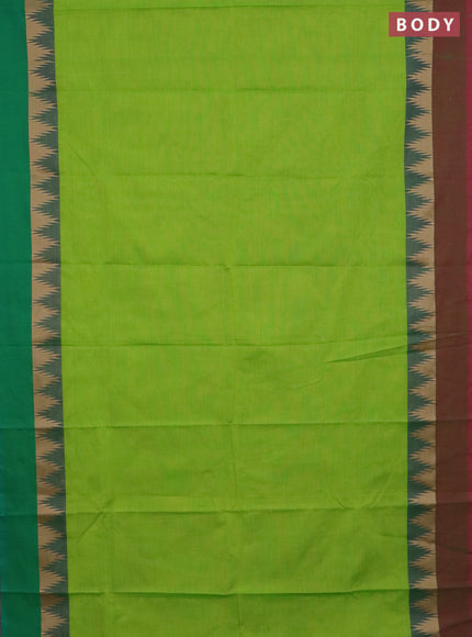 Chettinad cotton saree light green and dual shade of pink with plain body and ganga jamuna border