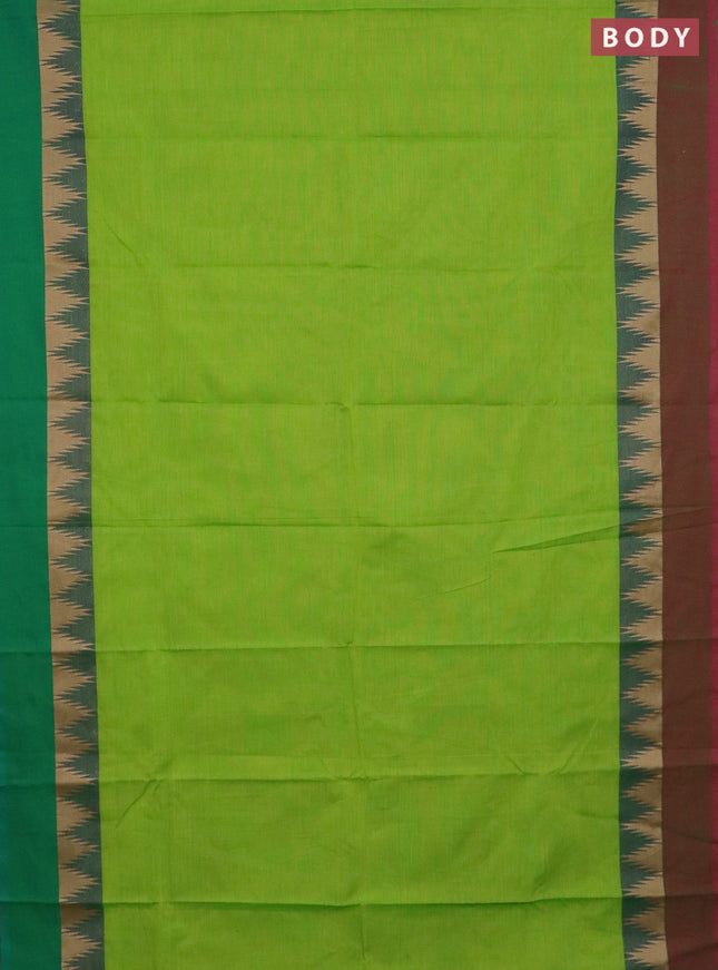 Chettinad cotton saree light green and dual shade of pink with plain body and ganga jamuna border