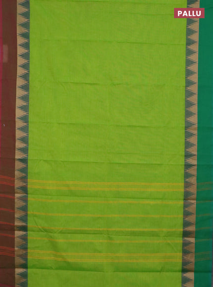 Chettinad cotton saree light green and dual shade of pink with plain body and ganga jamuna border