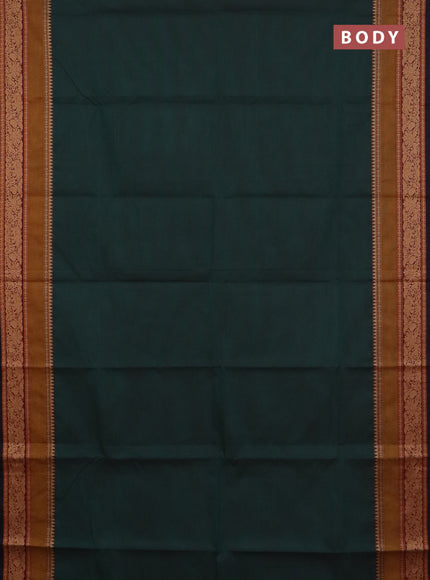 Chettinad cotton saree bottle green and dark mustard with plain body and rettapet thread woven border