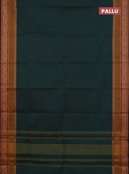Chettinad cotton saree bottle green and dark mustard with plain body and rettapet thread woven border
