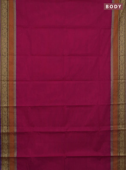 Chettinad cotton saree pink and purple with plain body and rettapet thread woven border
