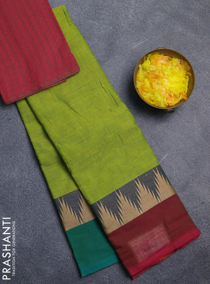 Chettinad cotton saree light green with plain body and ganga jamuna border