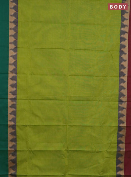 Chettinad cotton saree light green with plain body and ganga jamuna border