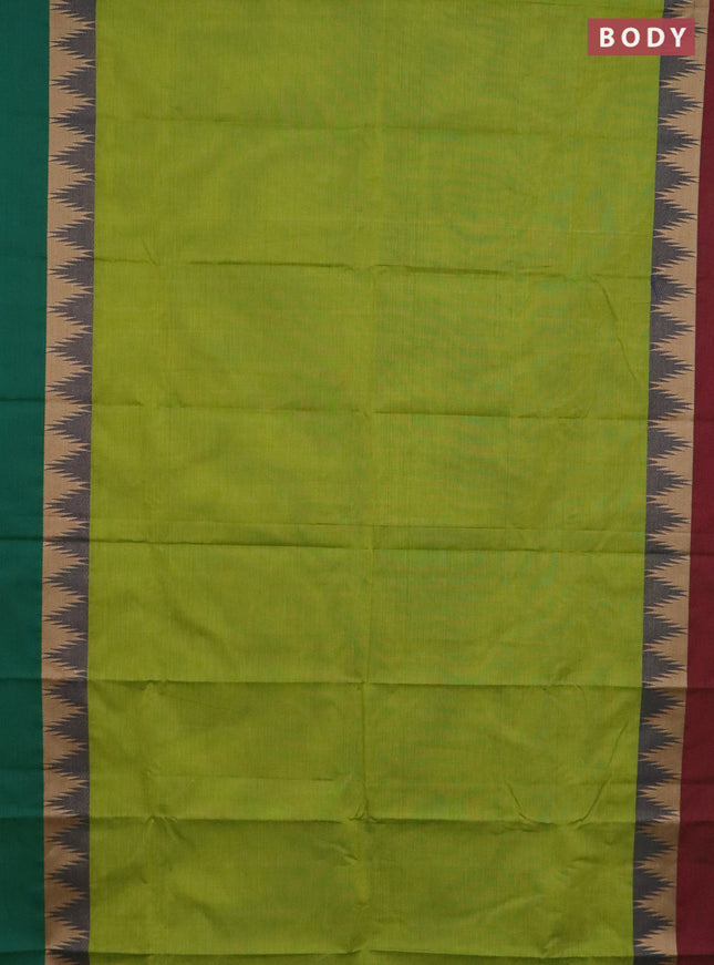 Chettinad cotton saree light green with plain body and ganga jamuna border
