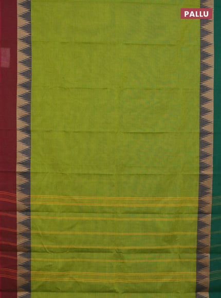 Chettinad cotton saree light green with plain body and ganga jamuna border